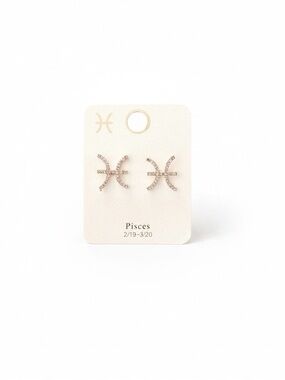 Pisces Astrological Zodiac Sign Fish Rhinestone Gold Earrings Feb 19 - March 20